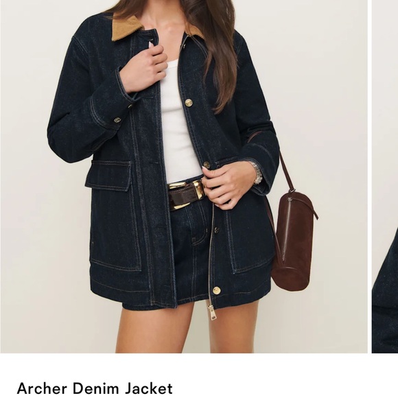 Reformation Dark Blue Jean Jacket with Brown Collar - Picture 1 of 1